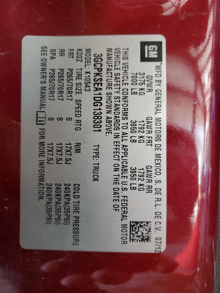 2013 Chevrolet Silverado K1500 Lt VIN: 3GCPKSEA1DG138301 Lot: 85651275