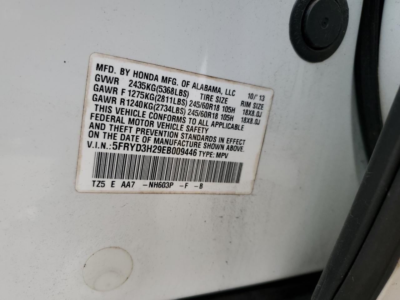 2014 Acura Mdx VIN: 5FRYD3H29EB009446 Lot: 85538175