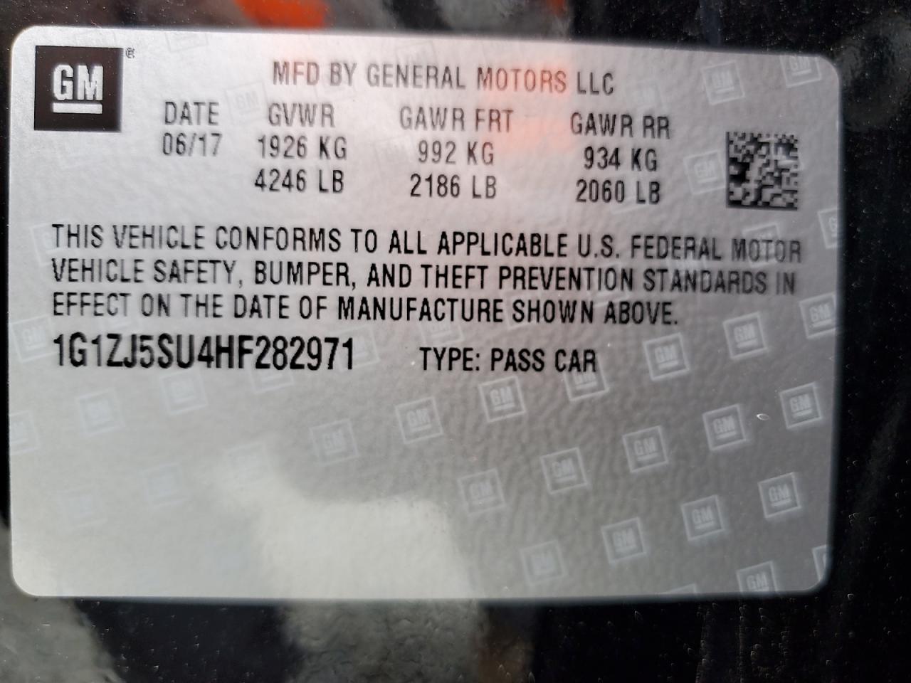 2017 Chevrolet Malibu Hybrid VIN: 1G1ZJ5SU4HF282971 Lot: 86242125