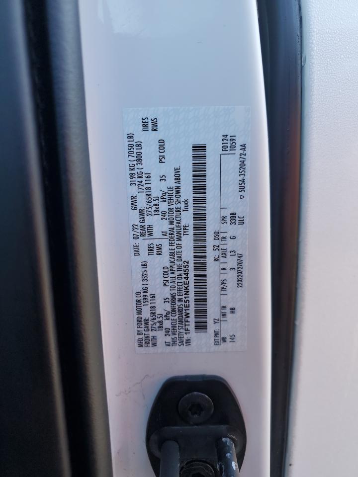 2022 Ford F150 Supercrew VIN: 1FTFW1E51NKE44552 Lot: 90039885