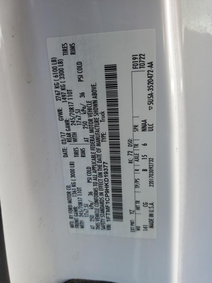 2017 Ford F150 VIN: 1FTMF1CP9HKD19377 Lot: 86696485