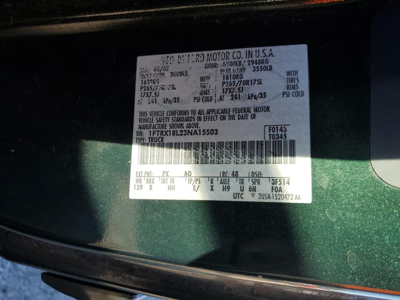 2003 Ford F150 VIN: 1FTRX18L23NA15503 Lot: 82301885