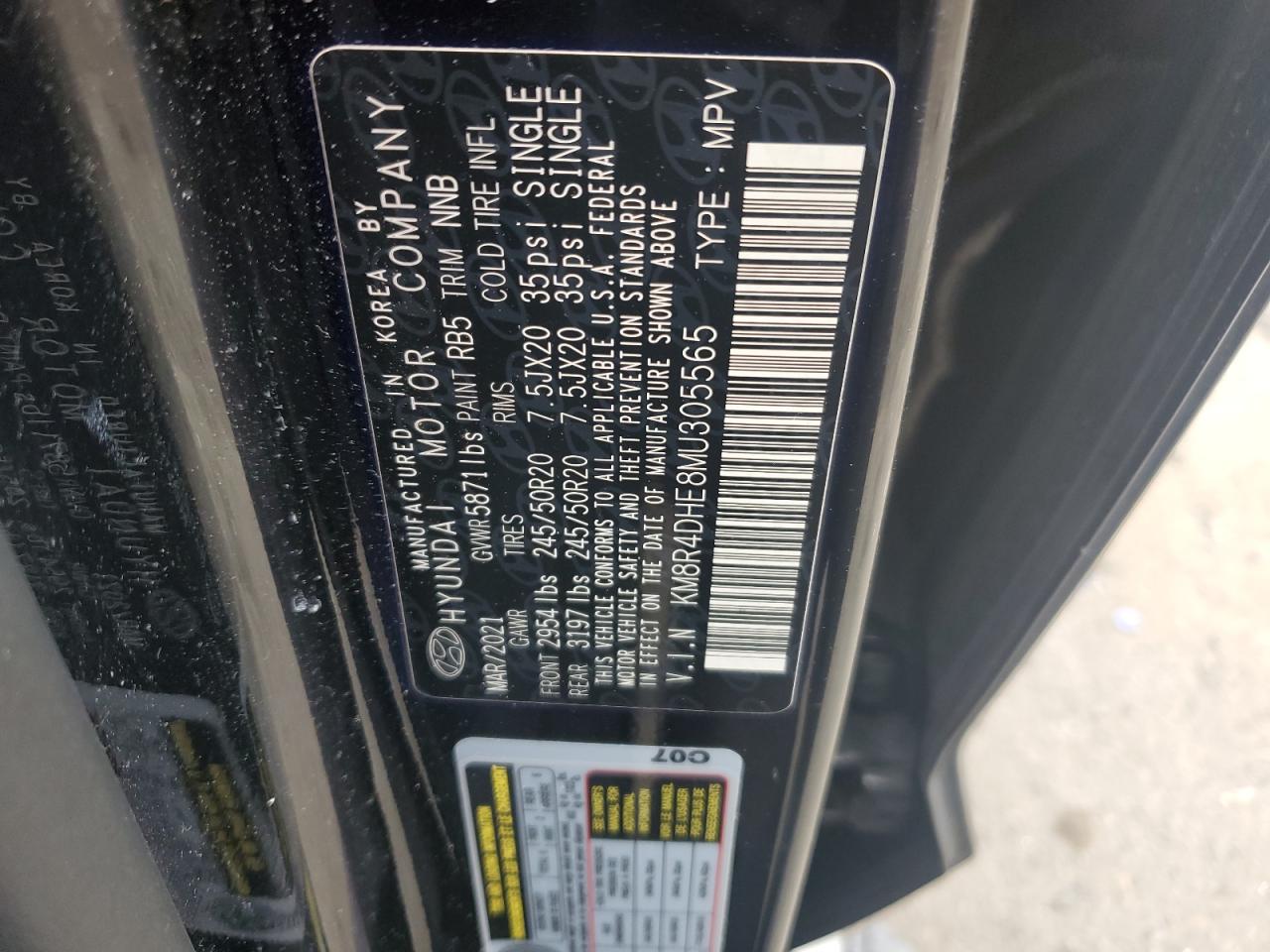 2021 Hyundai Palisade Sel VIN: KM8R4DHE8MU305565 Lot: 90661715