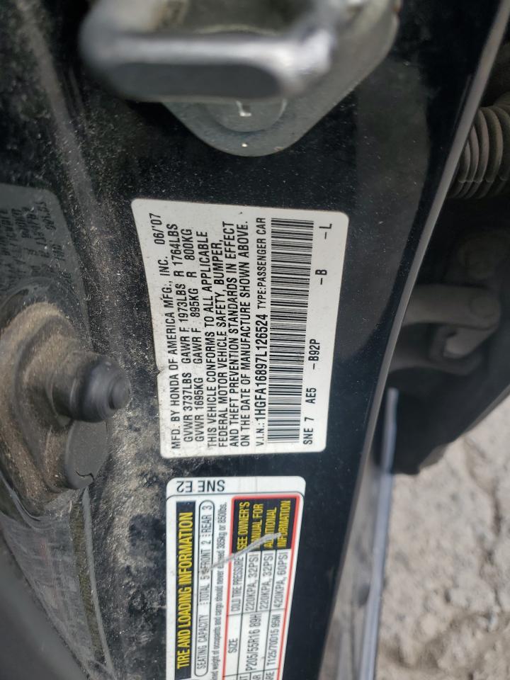 2007 Honda Civic Ex VIN: 1HGFA16897L126524 Lot: 85257875