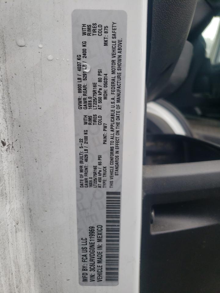 2022 Ram Promaster Cargo Van VIN: 3C6LRVDG0NE119969 Lot: 85302065