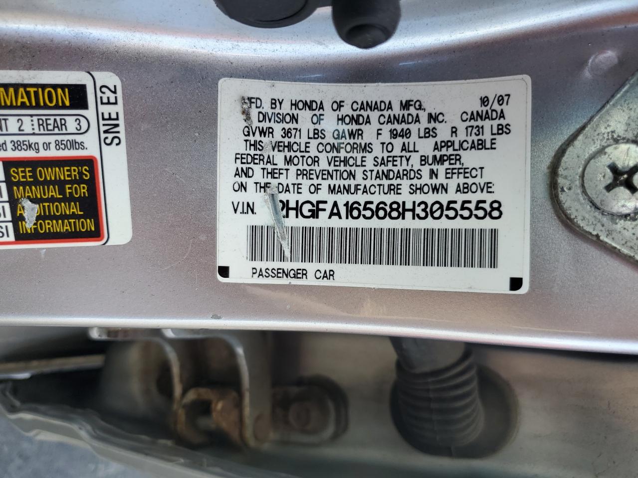 2008 Honda Civic Lx VIN: 2HGFA16568H305558 Lot: 82267825