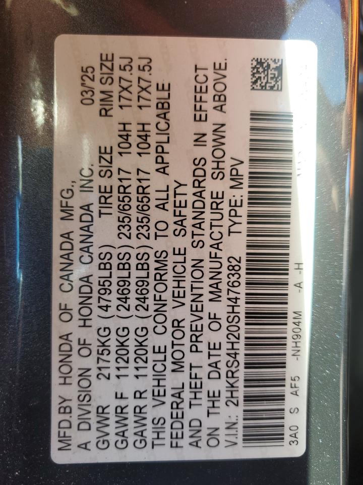 2025 Honda Cr-V Lx VIN: 2HKRS4H20SH476382 Lot: 84978595