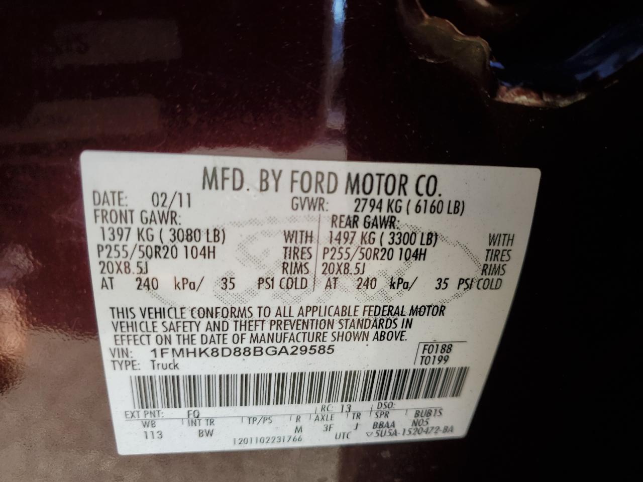 2011 Ford Explorer Xlt VIN: 1FMHK8D88BGA29585 Lot: 82289505