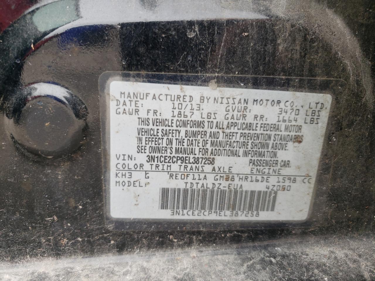 2014 Nissan Versa Note S VIN: 3N1CE2CP9EL387258 Lot: 85850965