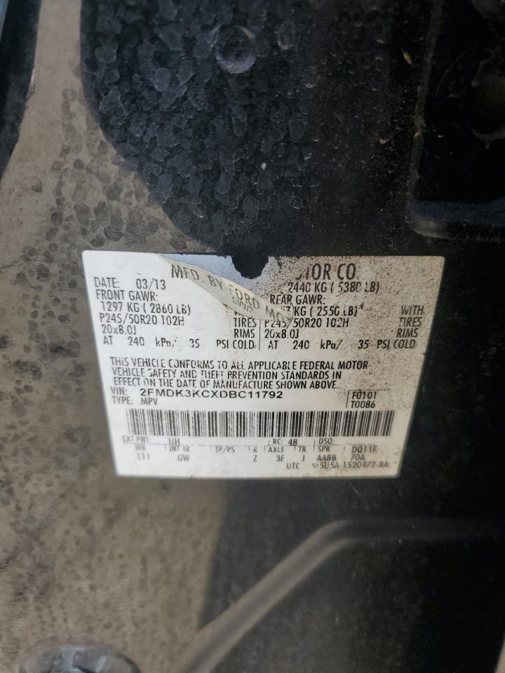 2013 Ford Edge Limited VIN: 2FMDK3KCXDBC11792 Lot: 87122915