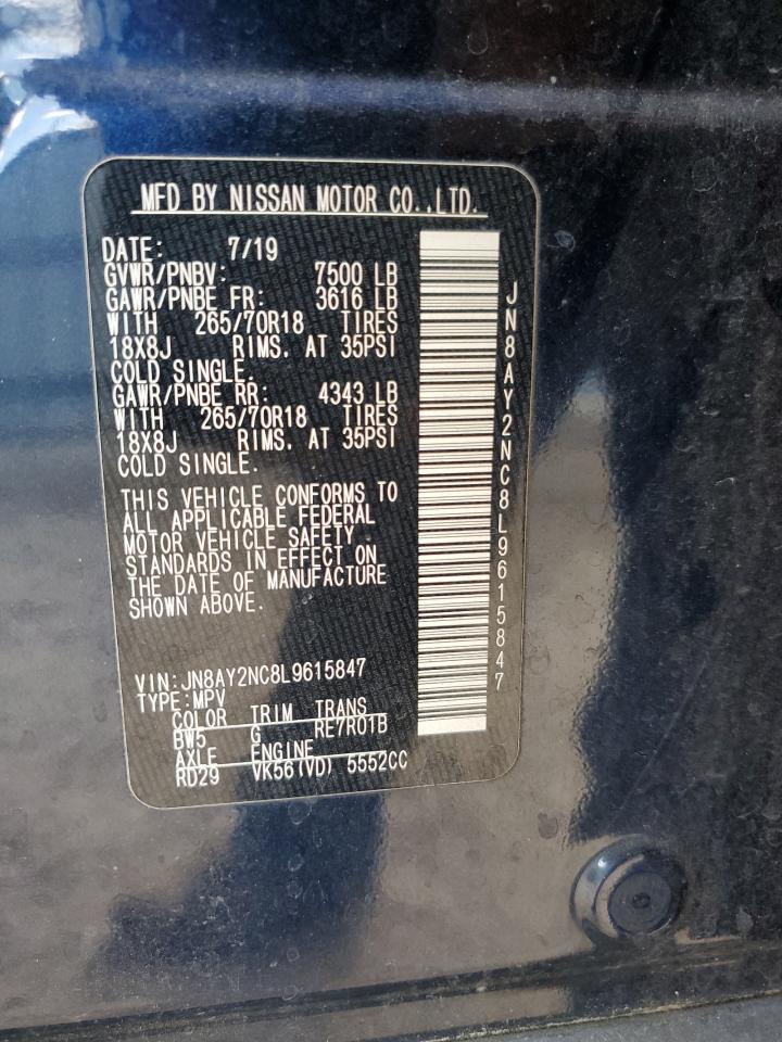 2020 Nissan Armada Sv VIN: JN8AY2NC8L9615847 Lot: 85259565