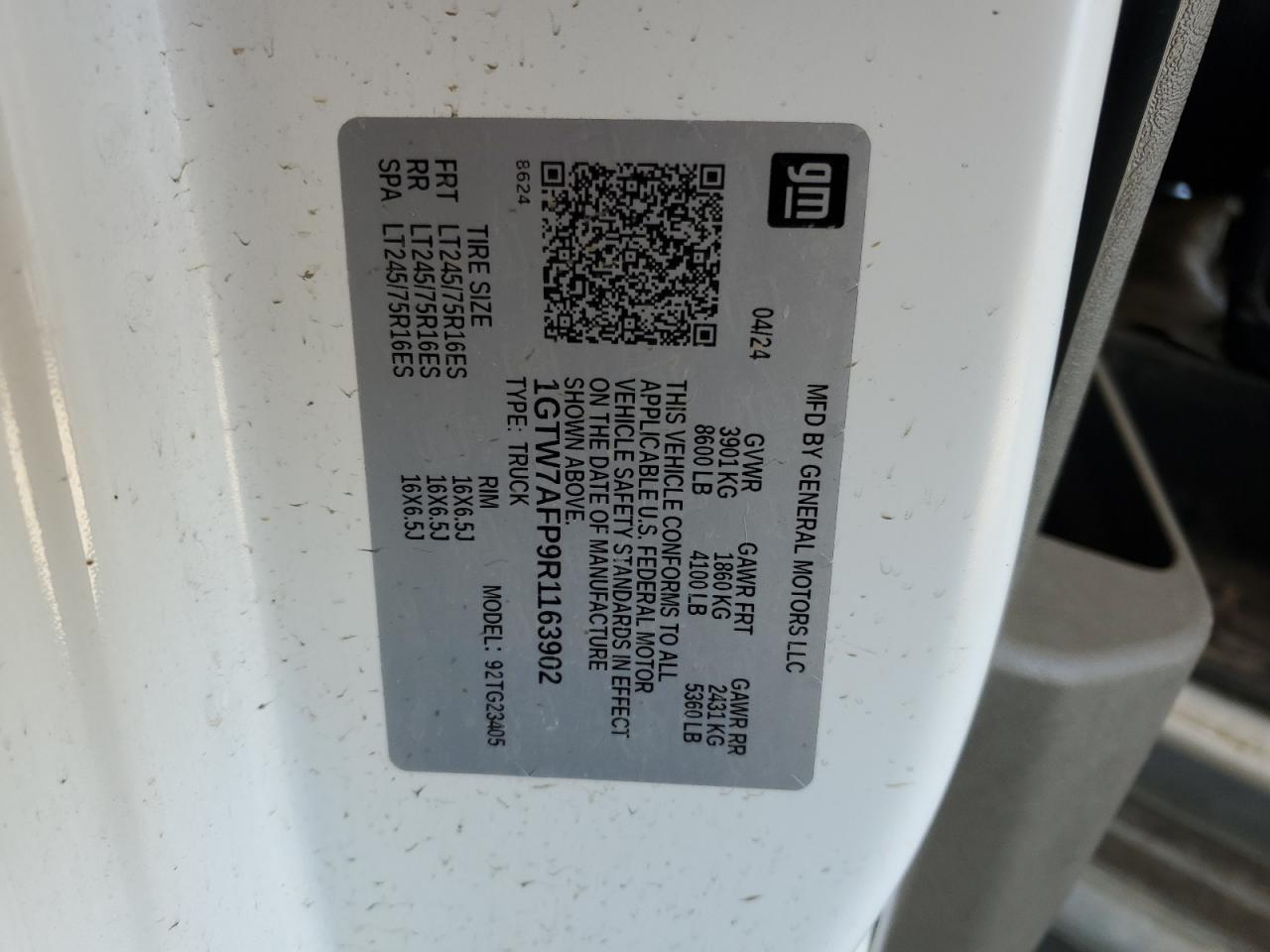 2024 GMC Savana G2500 VIN: 1GTW7AFP9R1163902 Lot: 87467655