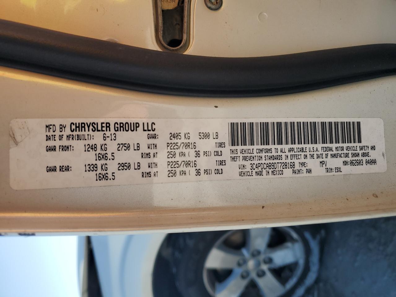 2013 Dodge Journey Se VIN: 3C4PDCAB9DT728168 Lot: 86644915