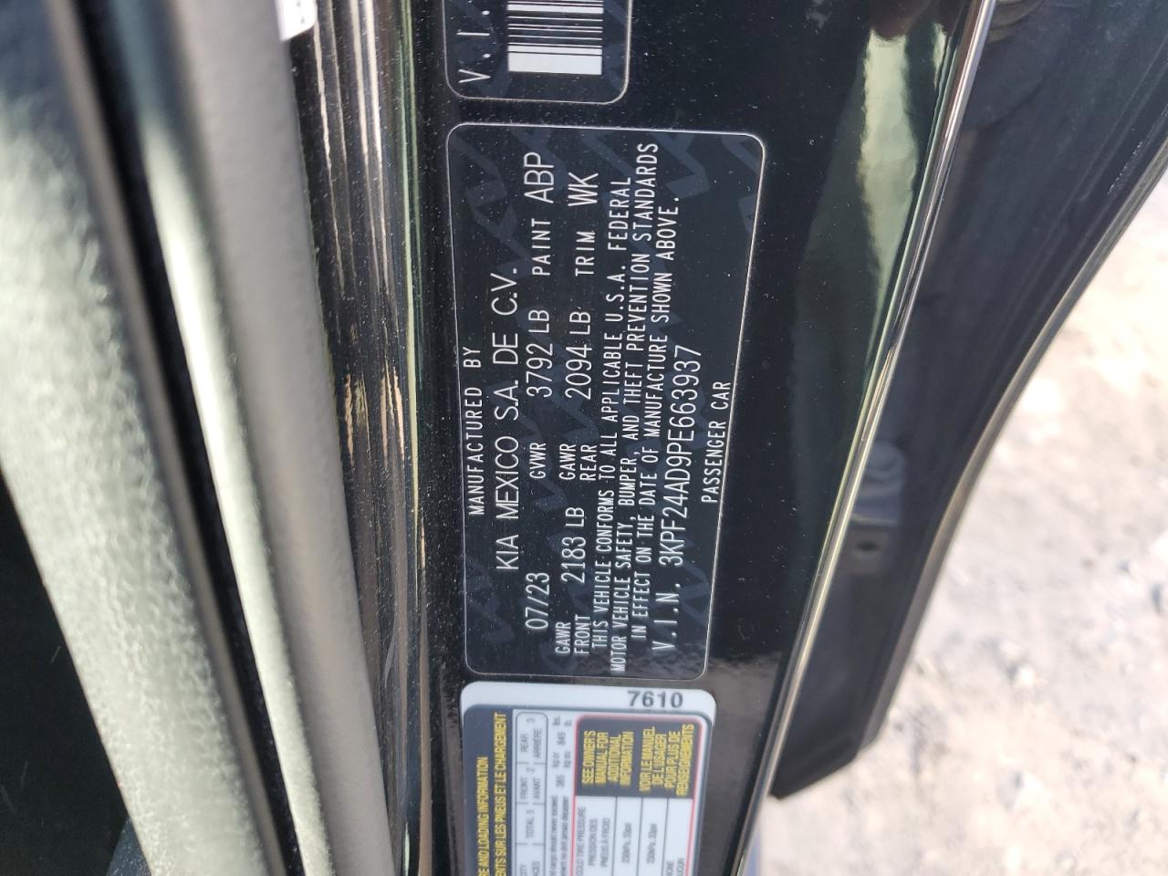 2023 Kia Forte Lx VIN: 3KPF24AD9PE663937 Lot: 86488515