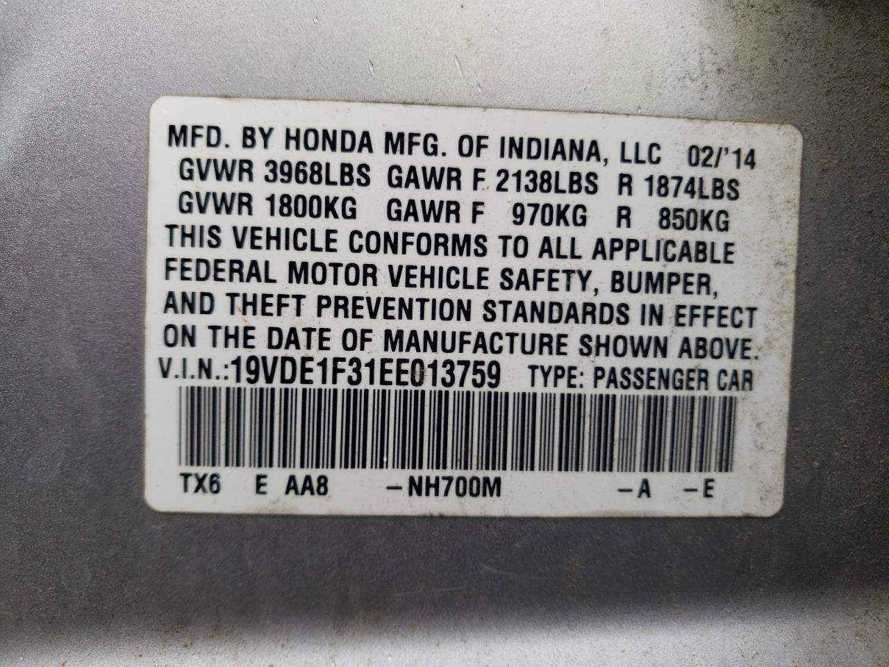 2014 Acura Ilx 20 VIN: 19VDE1F31EE013759 Lot: 82776525