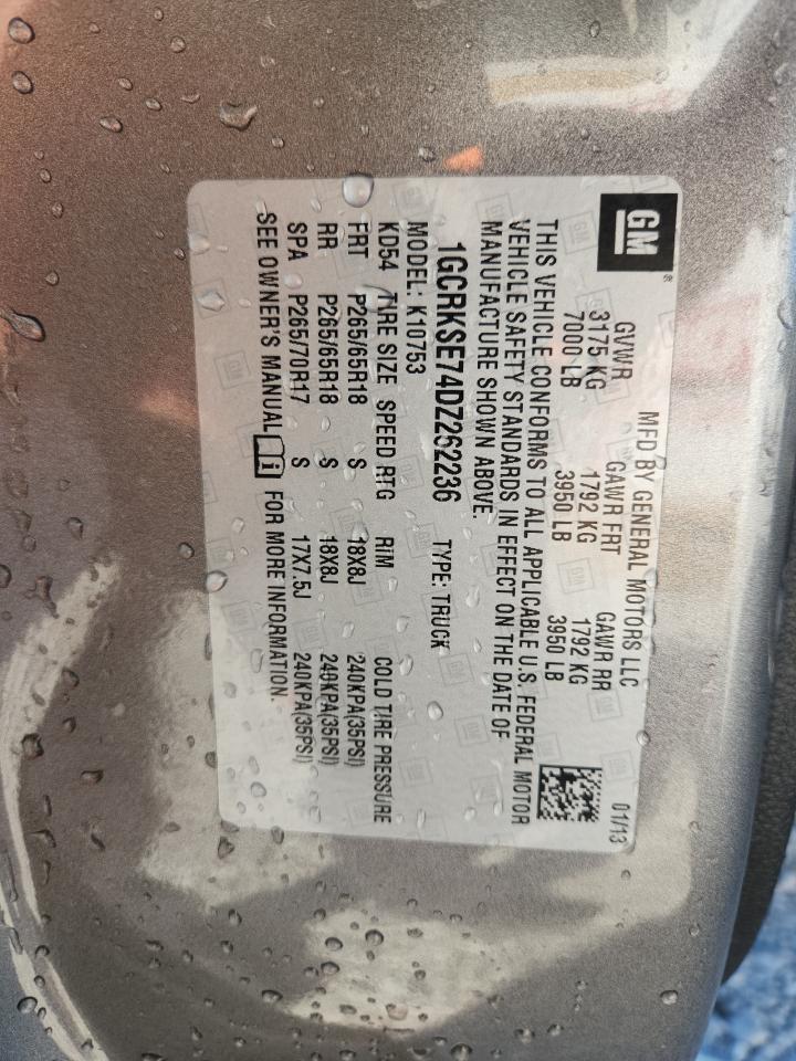 2013 Chevrolet Silverado K1500 Lt VIN: 1GCRKSE74DZ262236 Lot: 86266165