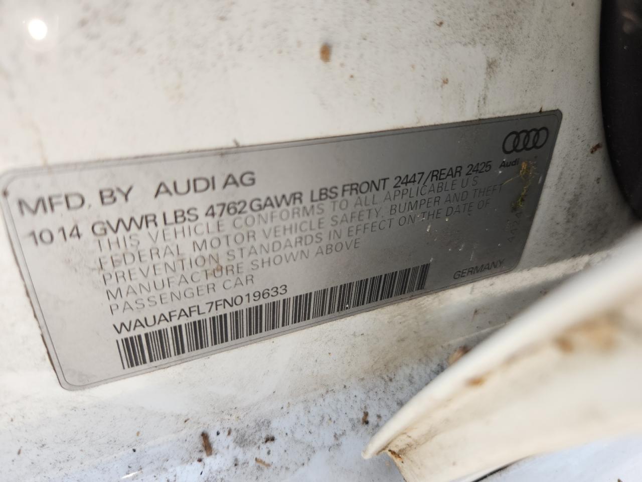 2015 Audi A4 Premium VIN: WAUAFAFL7FN019633 Lot: 81880865