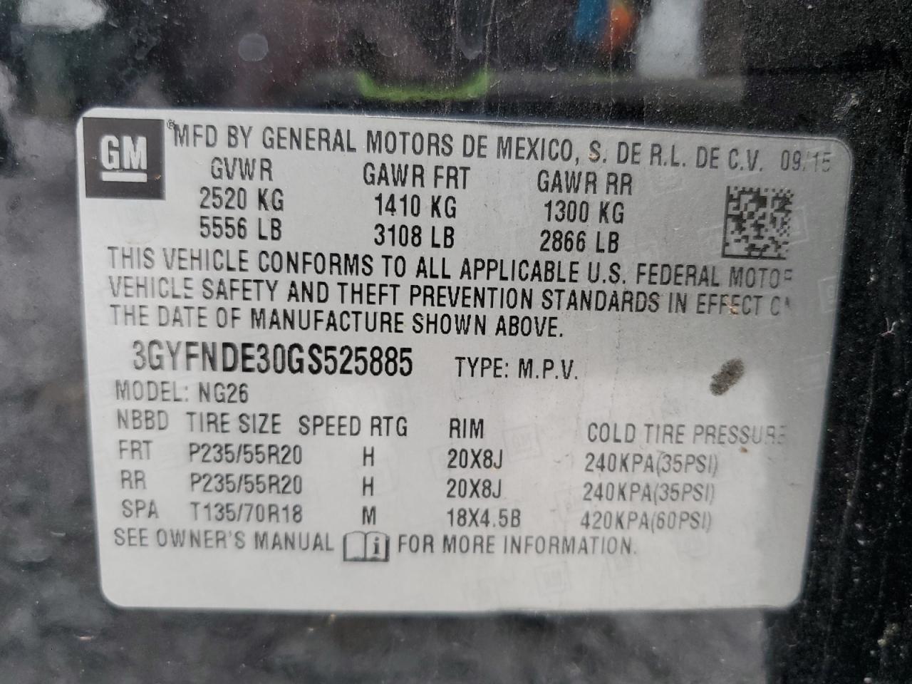 2016 Cadillac Srx Premium Collection VIN: 3GYFNDE30GS525885 Lot: 85351615