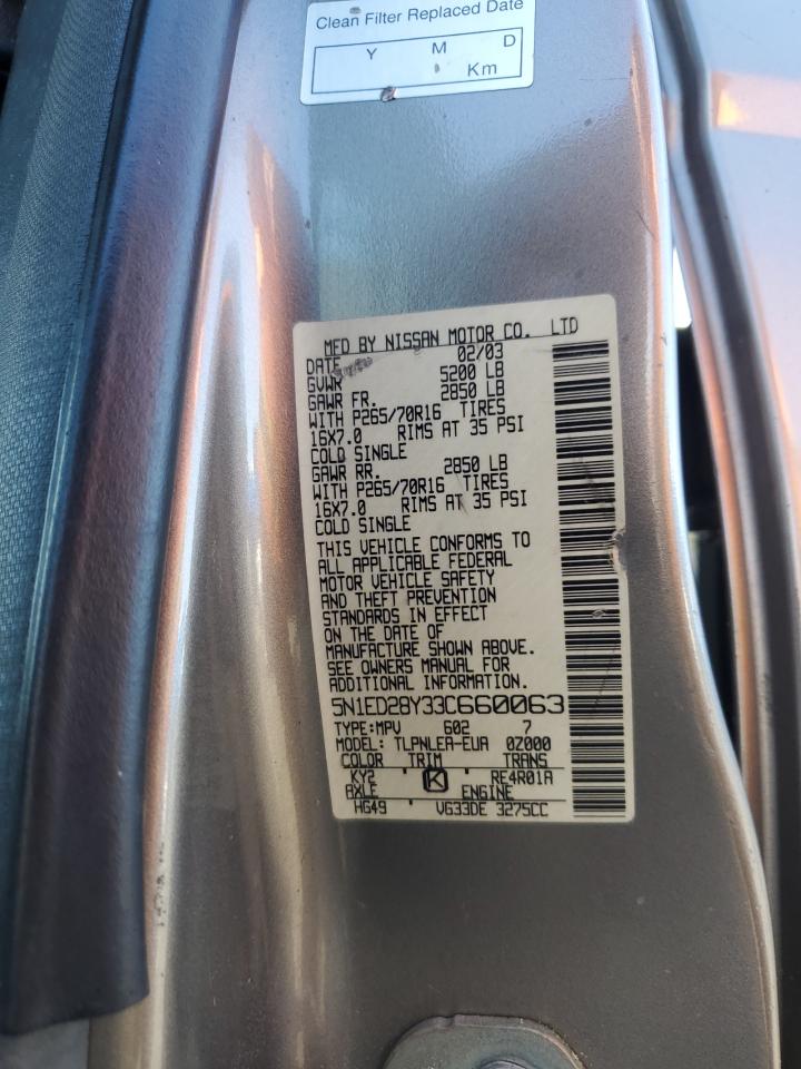 2003 Nissan Xterra Xe VIN: 5N1ED28Y33C660063 Lot: 85521825