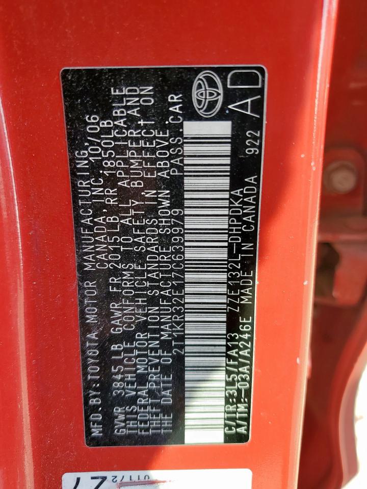 2007 Toyota Corolla Matrix Xr VIN: 2T1KR32E17C639979 Lot: 86226215