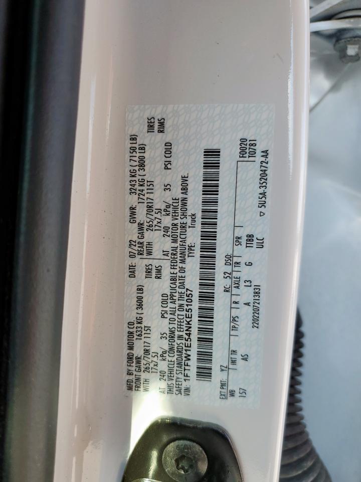 2022 Ford F150 Supercrew VIN: 1FTFW1E54NKE51057 Lot: 84928425