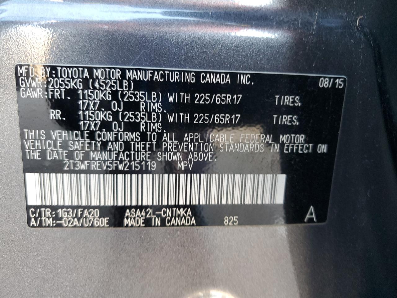 2015 Toyota Rav4 Xle VIN: 2T3WFREV5FW215119 Lot: 84972145