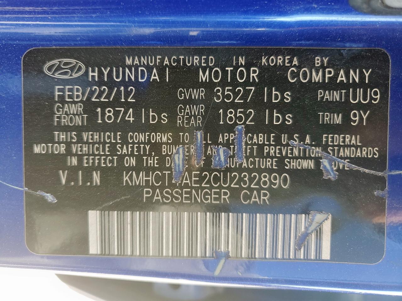 2012 Hyundai Accent Gls VIN: KMHCT4AE2CU232890 Lot: 84800635