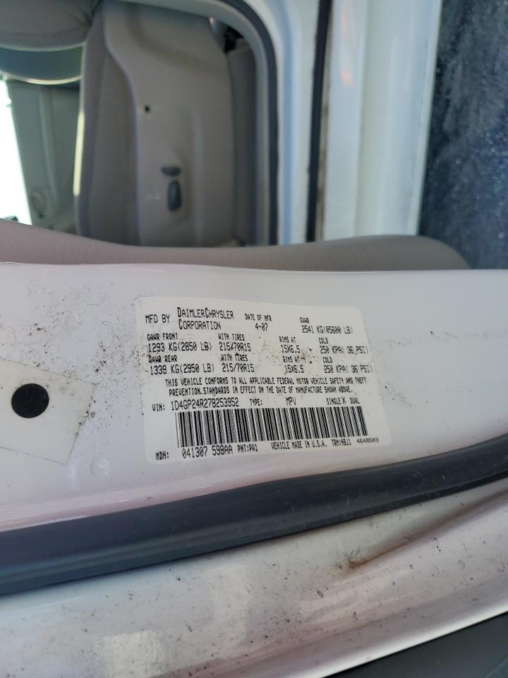 2007 Dodge Grand Caravan Se VIN: 1D4GP24R27B253952 Lot: 89906945