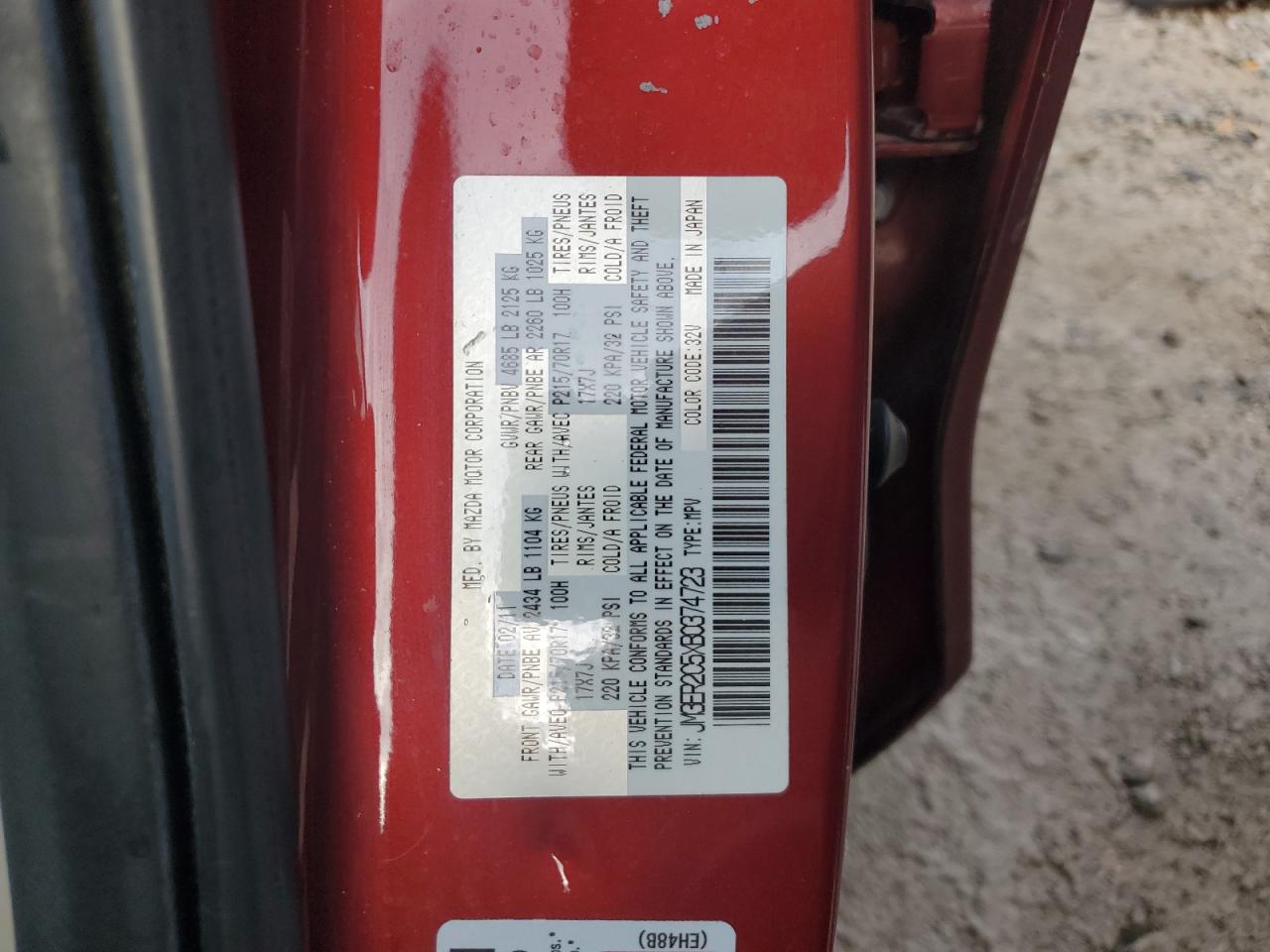 2011 Mazda Cx-7 VIN: JM3ER2C5XB0374723 Lot: 82648375