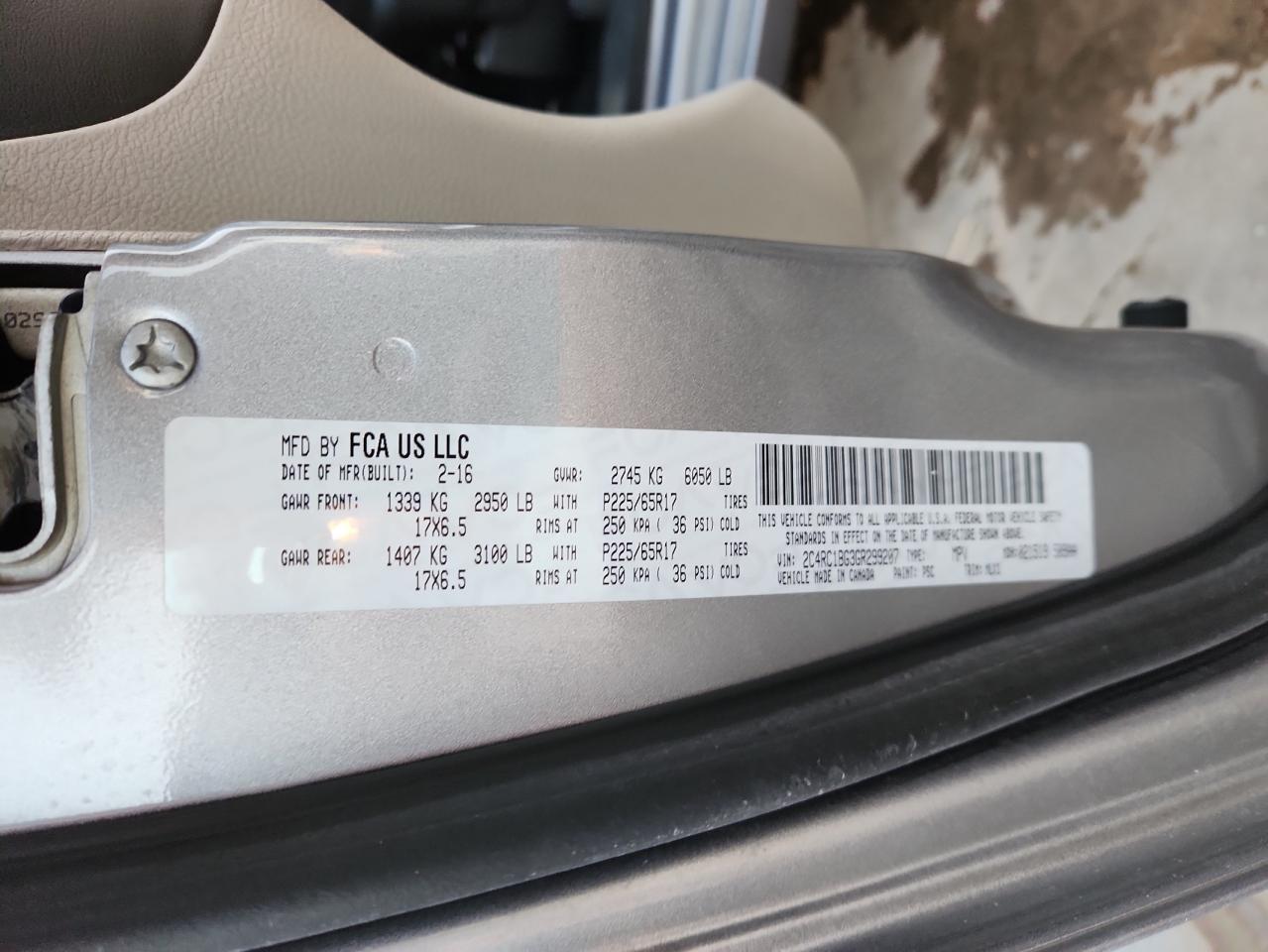 2016 Chrysler Town & Country Touring VIN: 2C4RC1BG3GR299207 Lot: 86407965