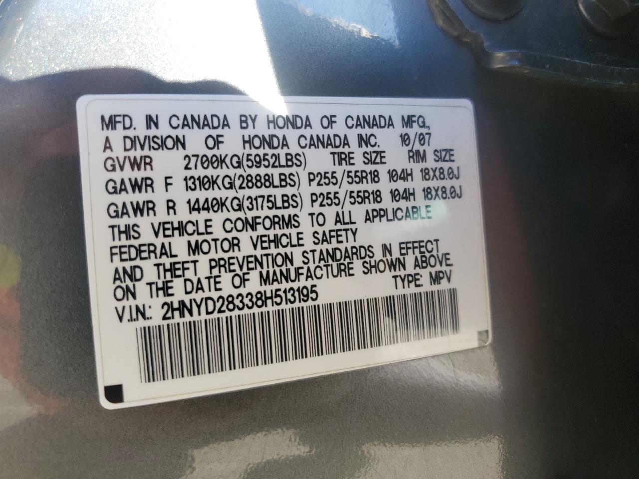 2008 Acura Mdx Technology VIN: 2HNYD28338H513195 Lot: 85704795