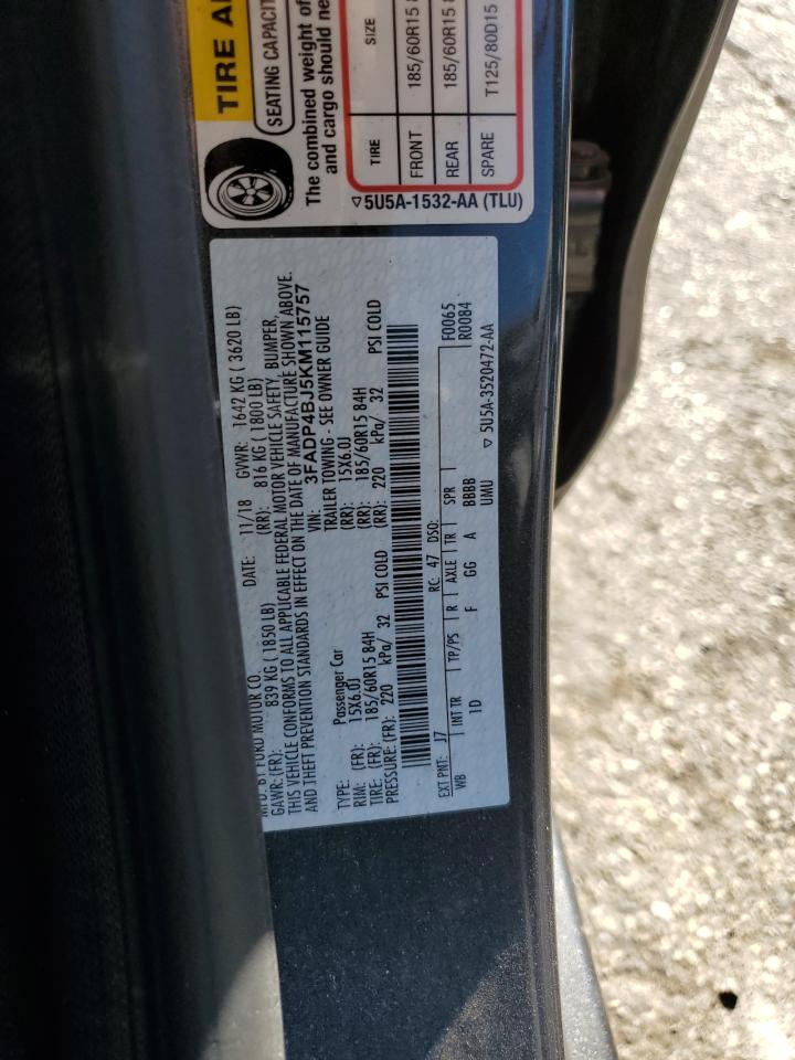 2019 Ford Fiesta Se VIN: 3FADP4BJ5KM115757 Lot: 82336245