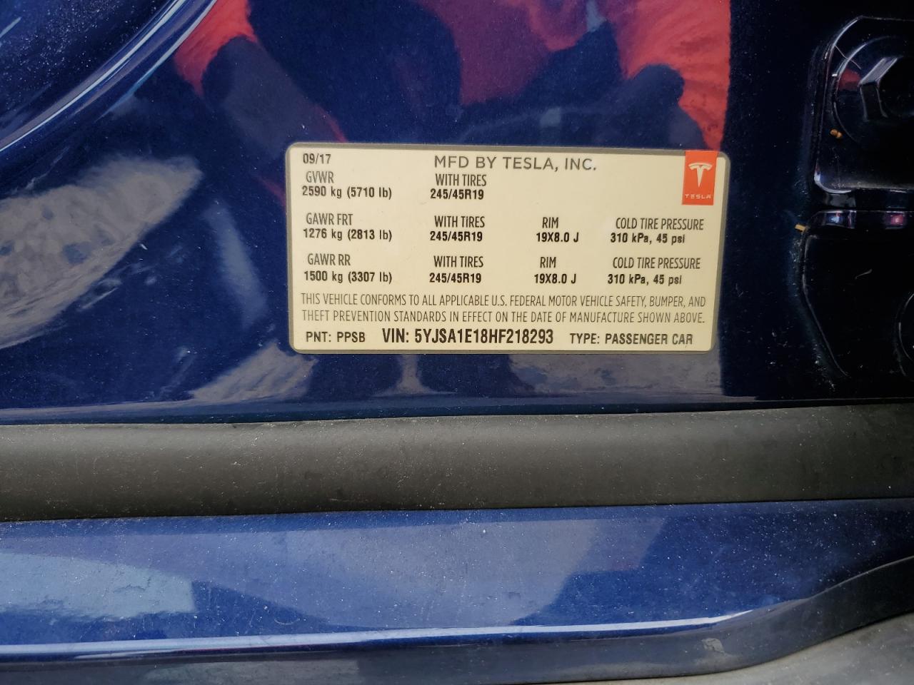 2017 Tesla Model S VIN: 5YJSA1E18HF218293 Lot: 84977875