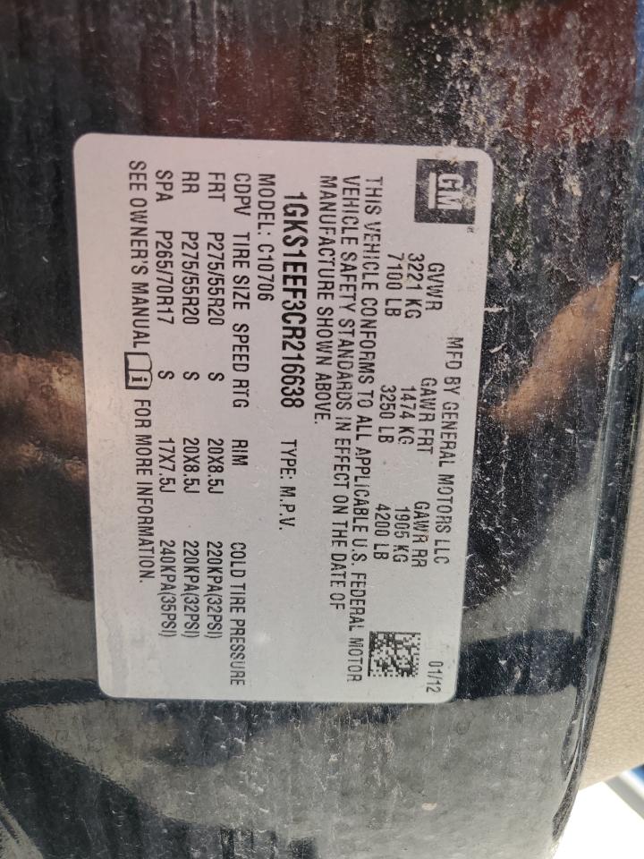 2012 GMC Yukon Denali VIN: 1GKS1EEF3CR216638 Lot: 74487894