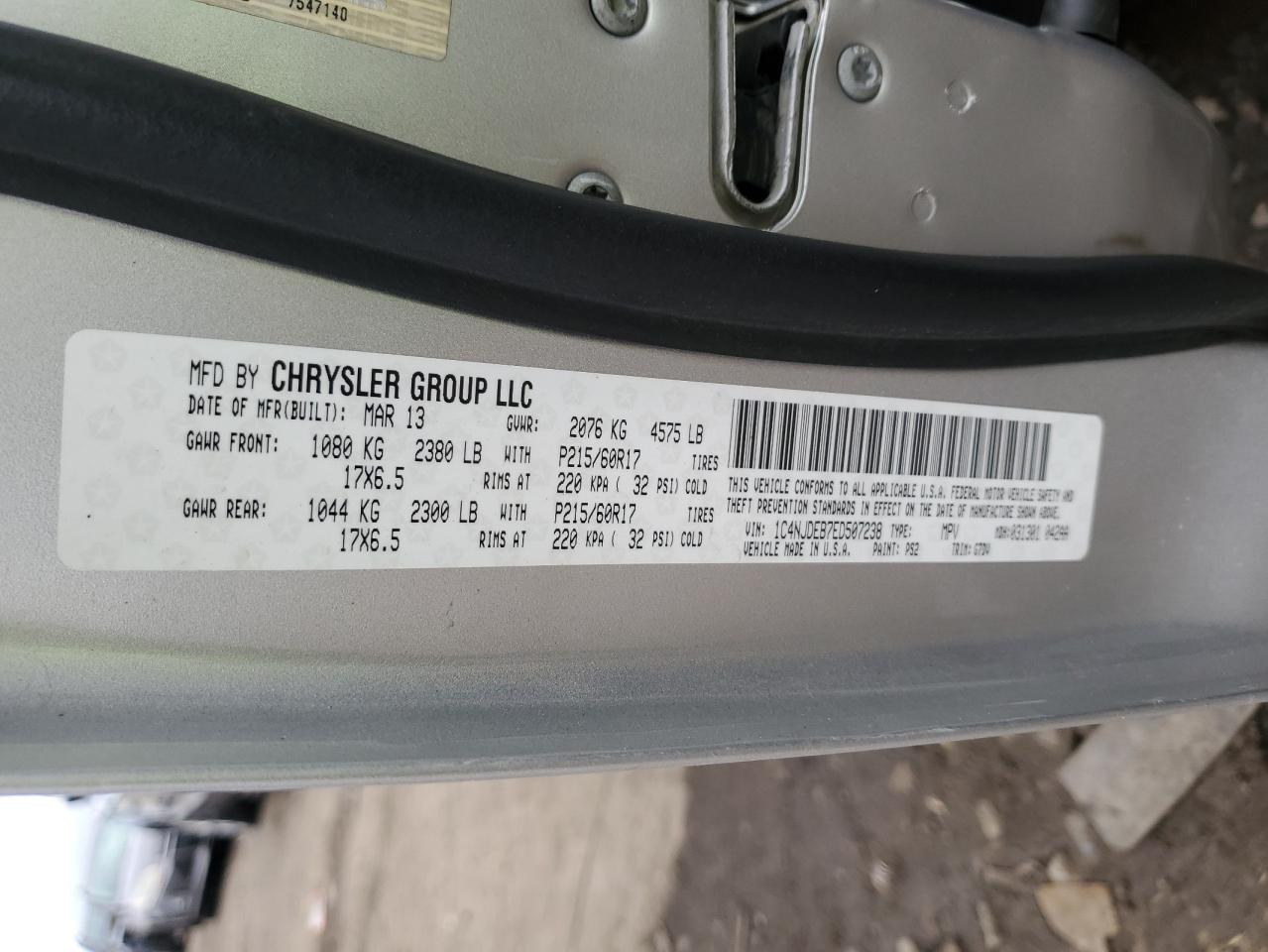 2014 Jeep Compass Latitude VIN: 1C4NJDEB7ED507238 Lot: 87129735