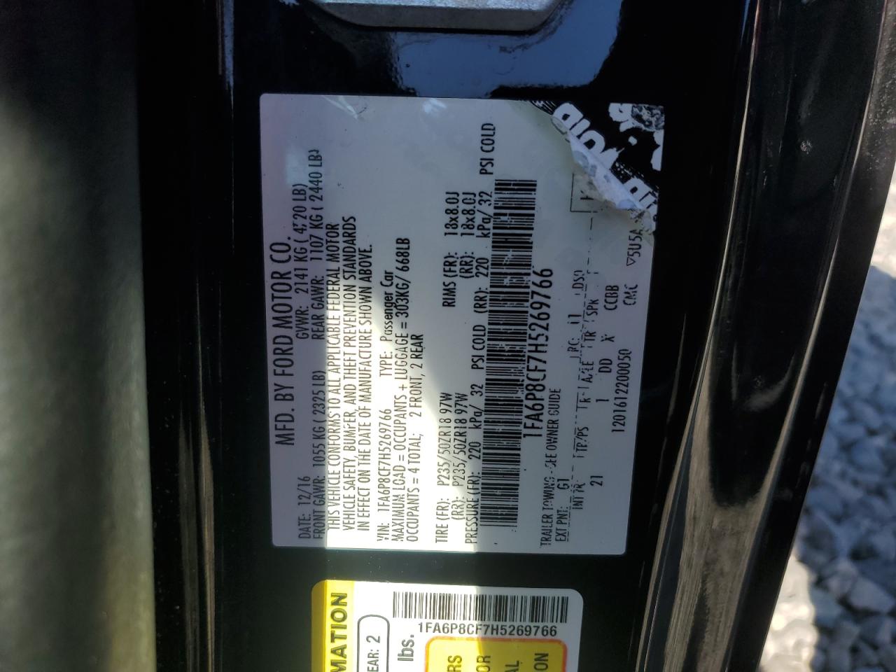 2017 Ford Mustang Gt VIN: 1FA6P8CF7H5269766 Lot: 84721555