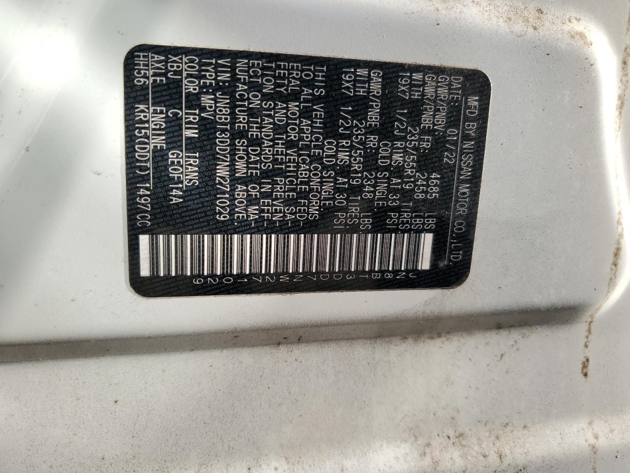 2022 Nissan Rogue Platinum VIN: JN8BT3DD7NW271029 Lot: 81999685