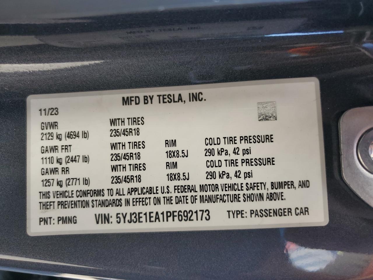 2023 Tesla Model 3 VIN: 5YJ3E1EA1PF692173 Lot: 89722845