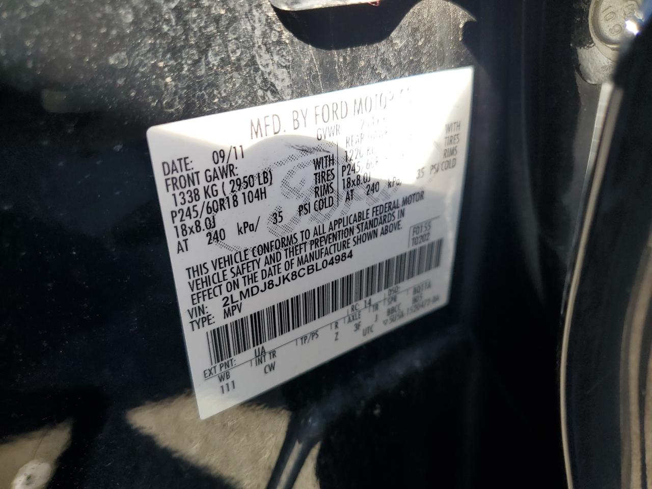 2012 Lincoln Mkx VIN: 2LMDJ8JK8CBL04984 Lot: 84909395