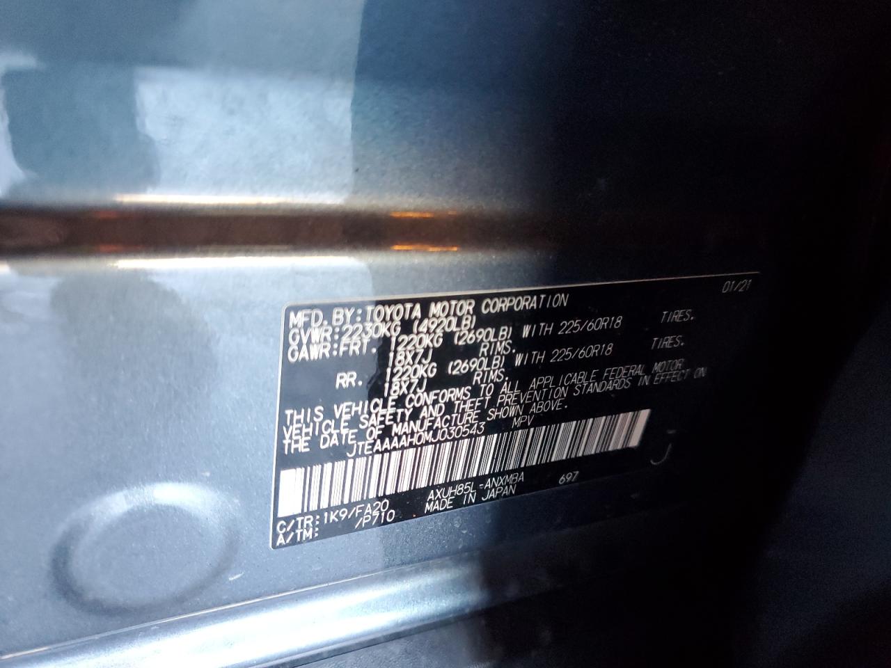 2021 Toyota Venza Le VIN: JTEAAAAH0MJ030543 Lot: 82351735
