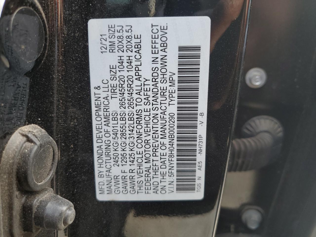2022 Honda Passport Elite VIN: 5FNYF8H04NB000290 Lot: 87049905