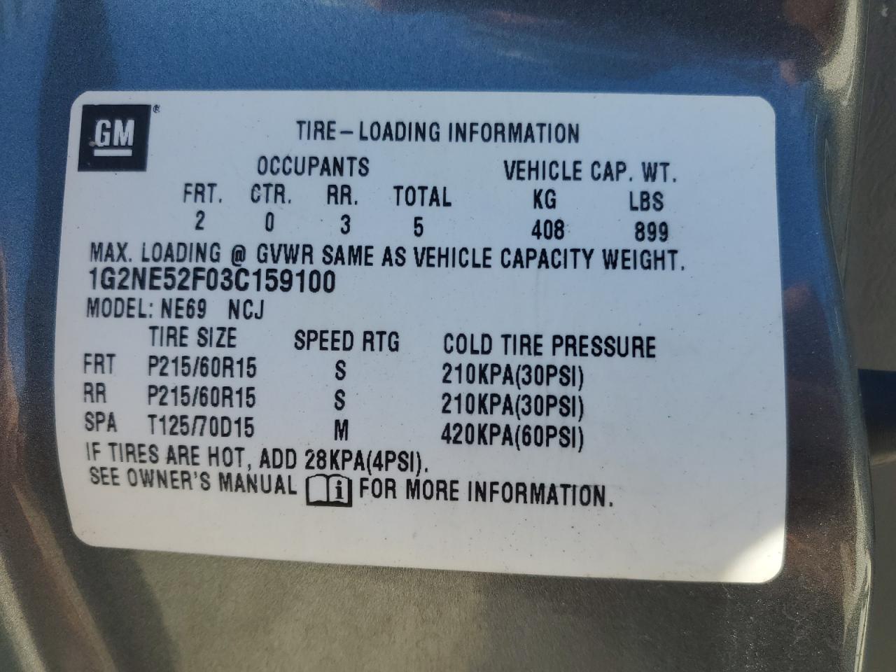 2003 Pontiac Grand Am Se VIN: 1G2NE52F03C159100 Lot: 81825105