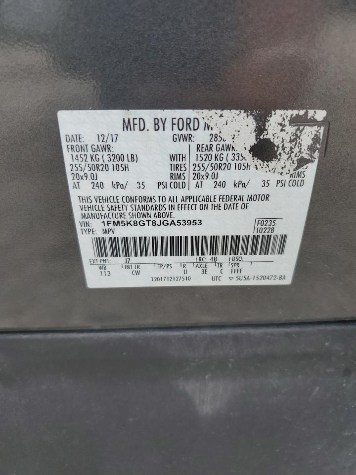 2018 Ford Explorer Sport VIN: 1FM5K8GT8JGA53953 Lot: 82324415