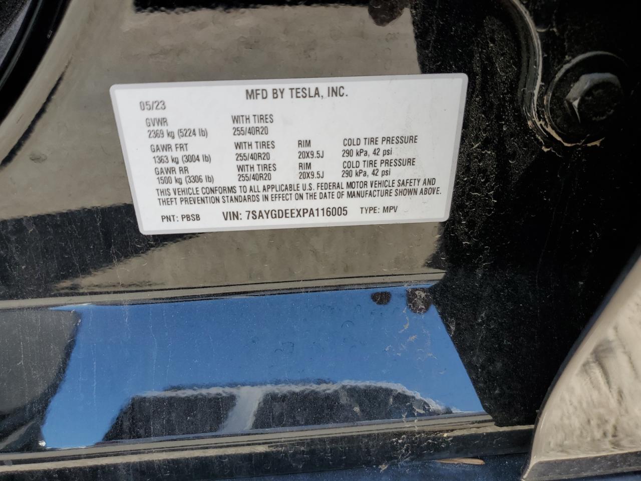 2023 Tesla Model Y VIN: 7SAYGDEEXPA116005 Lot: 87364285