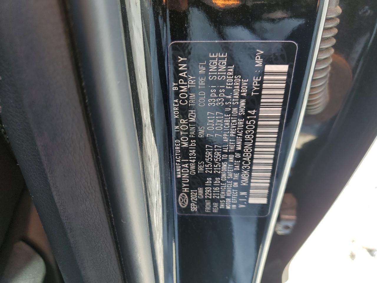 2022 Hyundai Kona Sel VIN: KM8K3CAB8NU830514 Lot: 86488245