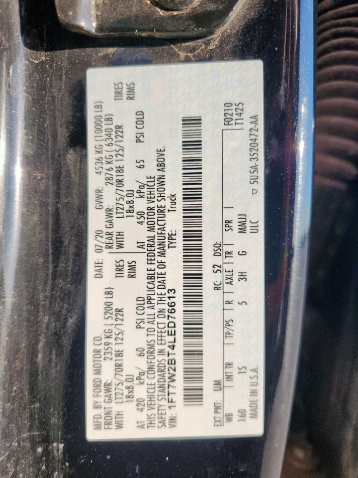 2020 Ford F250 Xl VIN: 1FT7W2BT4LED76613 Lot: 86078475