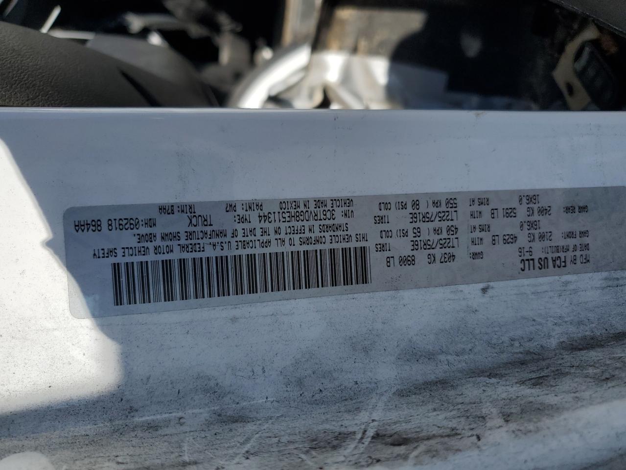 2017 Ram Promaster 2500 2500 High VIN: 3C6TRVDG8HE511344 Lot: 85112185