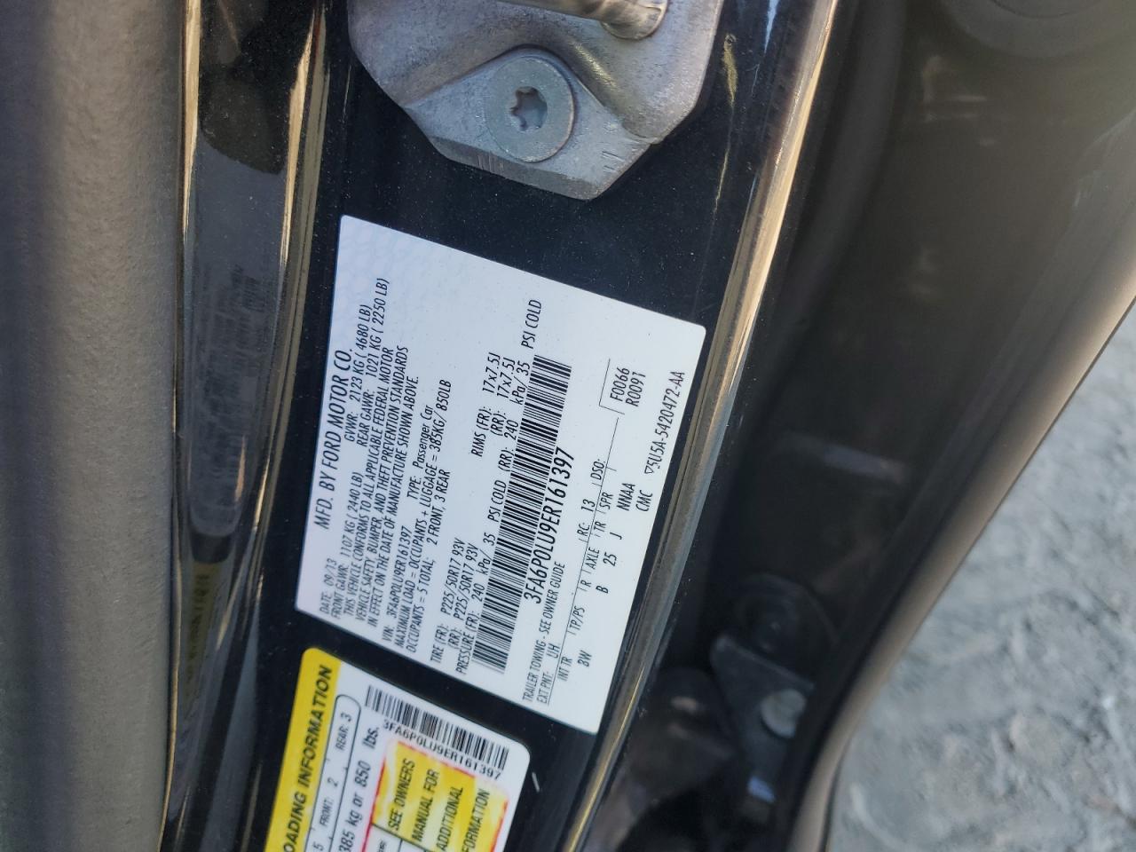 2014 Ford Fusion Se Hybrid VIN: 3FA6P0LU9ER161397 Lot: 89865445