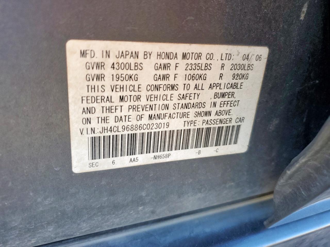 2006 Acura Tsx VIN: JH4CL96886C023019 Lot: 90373765