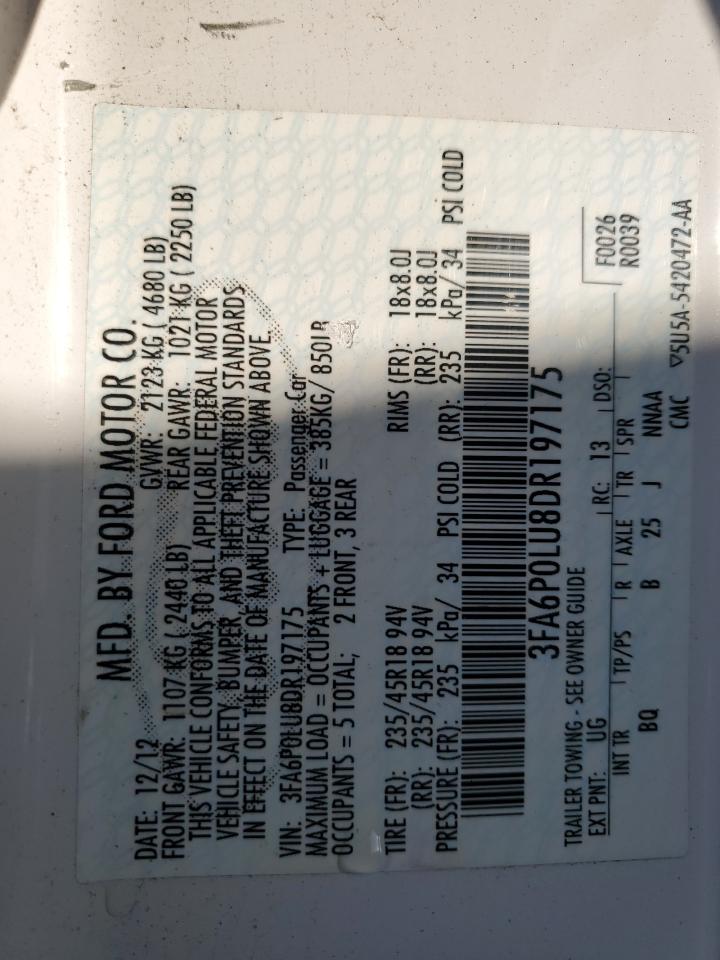 2013 Ford Fusion Se Hybrid VIN: 3FA6P0LU8DR197175 Lot: 89653795